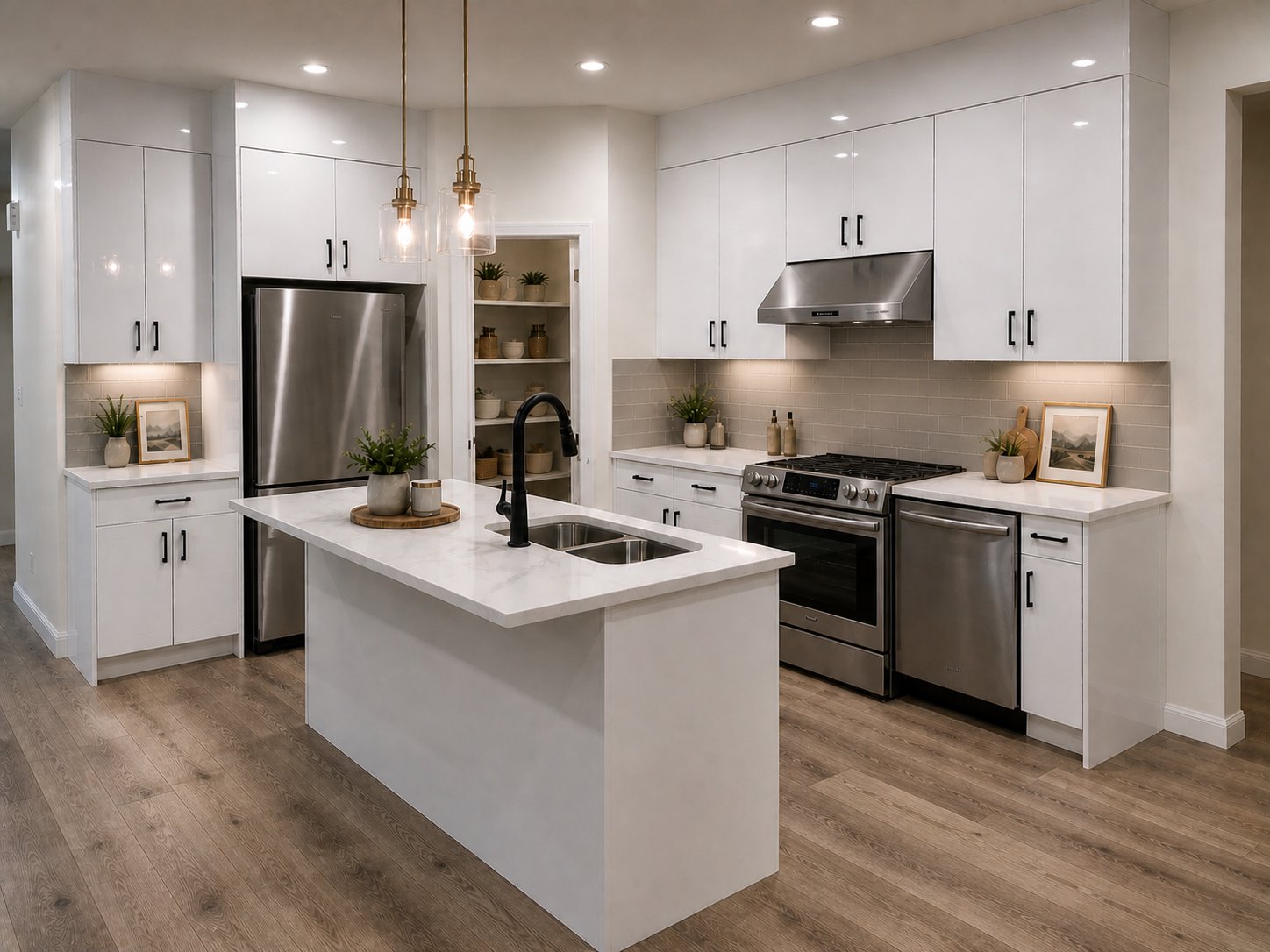 white modern kitchen cabinets with island Edmonton cabinet supplier